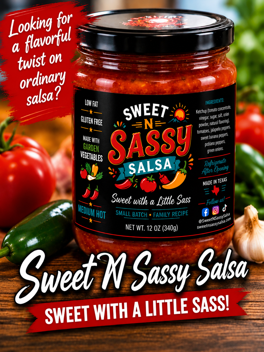 Sweet N Sassy Salsa – Single Jar (12 oz)