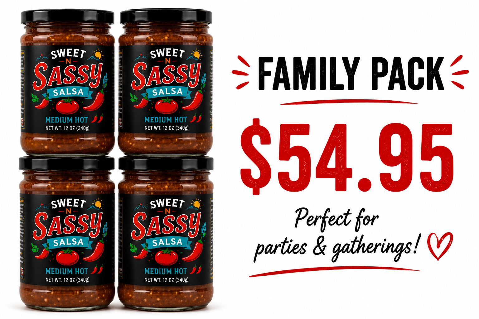 Sweet N Sassy Salsa – Party Pack (4 × 12 oz)